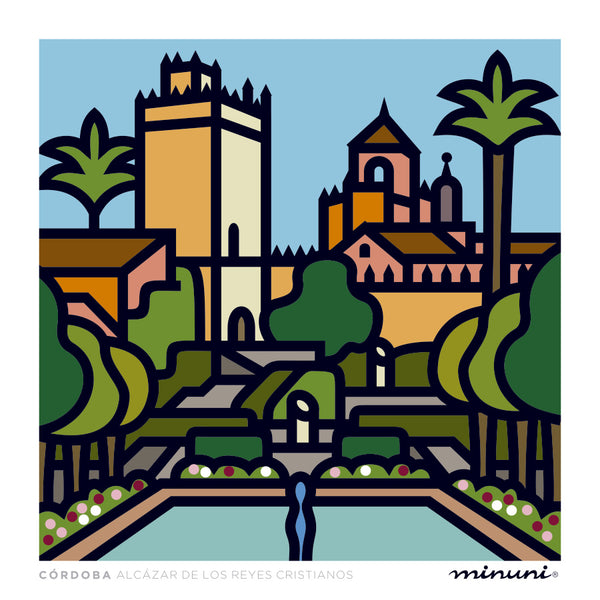 Lámina artística inspirada en el Alcázar de los Reyes Cristianos de Córdoba