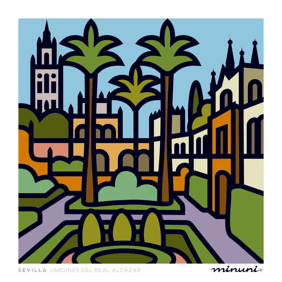 Lámina artística inspirada en los Jardines del Real Alcázar de Sevilla